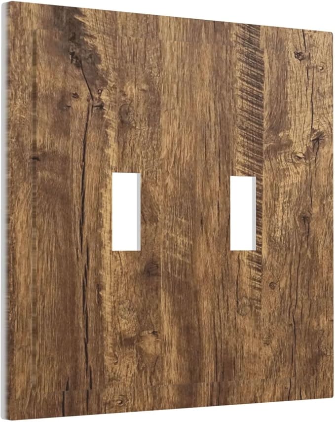 Rustic Brown Wood Distressed Wood Print Decorative Switch Plates 2 Gang Double Toggle Outlet Light Switch Cover Wall Plate Electrical Faceplate for Farmhouse Home Decor