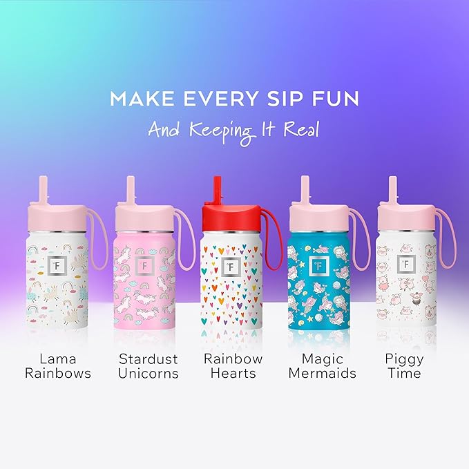 IRON °FLASK Kids Water Bottle - Straw Lid, 20 Name Stickers, Vacuum Insulated Stainless Steel, Double Walled Tumbler Travel Cup, Thermos Mug - Fiesta, 14 Oz