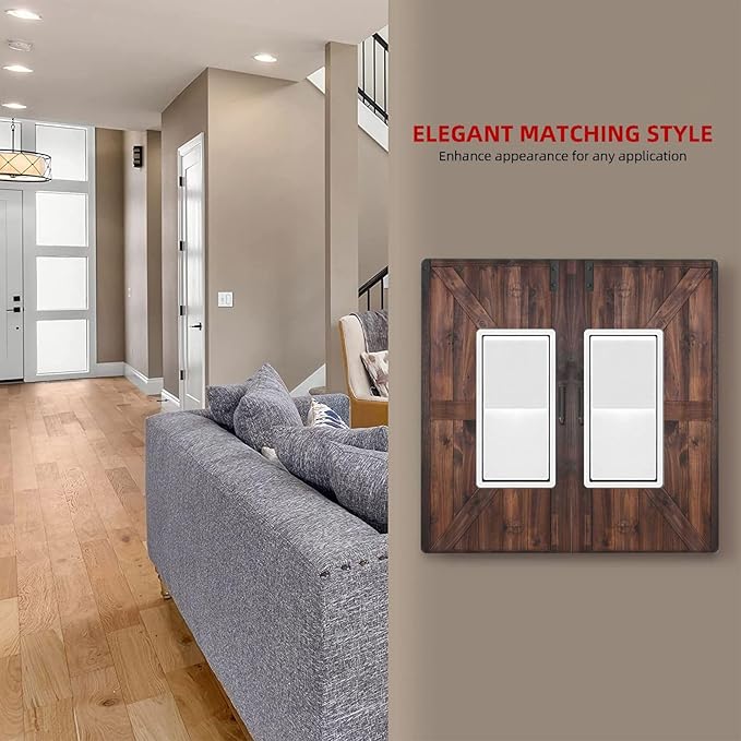Outlet Covers Rustic Brown Barn Door Retro Wood Plank 2 Gang Wall Plate Double Rocker Light Switch Cover Country Decorative GFCI Receptacle Cover Electrical Switchplate for Home Decor