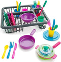 28 PCS Kids Pretend Play Dishes Kitchen Playset - Wash and Dry Dish Rack Toy with Drainer, Kitchen Tableware Sets for Toddlers