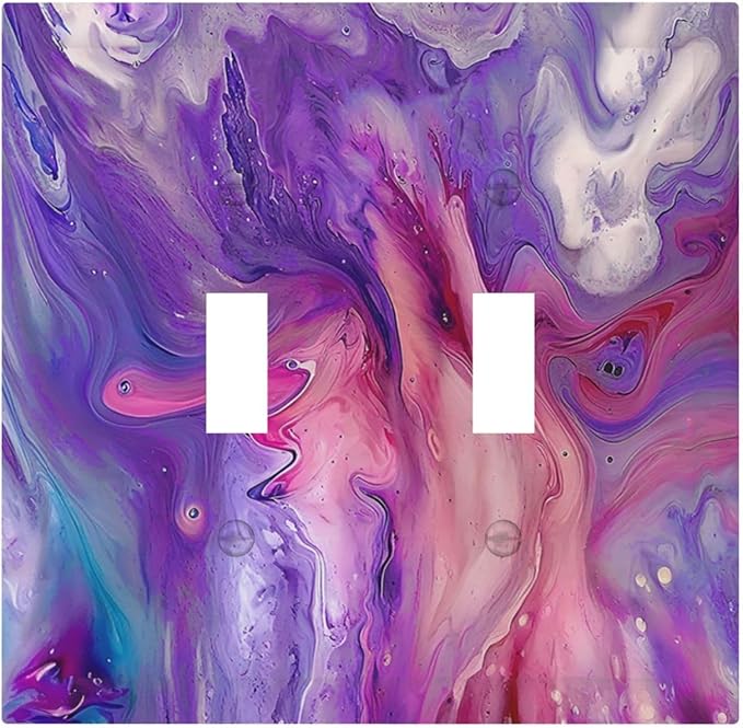 Liquid Marble Modern Abstract Texture Abstract Purple Paint Wall Art Decorative Switch Plates 2 Gang Double Toggle Wall Plate Electrical Faceplate Outlet Light Switch Cover for Office Living Room
