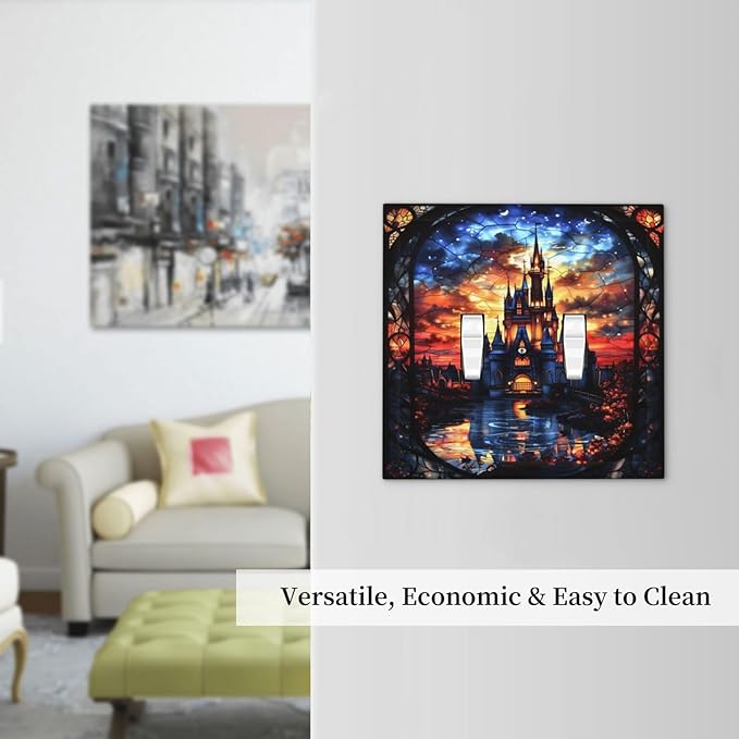 Medieval Fantasy Castle Magic Academy Decorative Switch Plates 2 Gang Double Toggle Outlet Light Switch Cover Wall Plate Electrical Faceplate for Kids Room Bedroom Decor