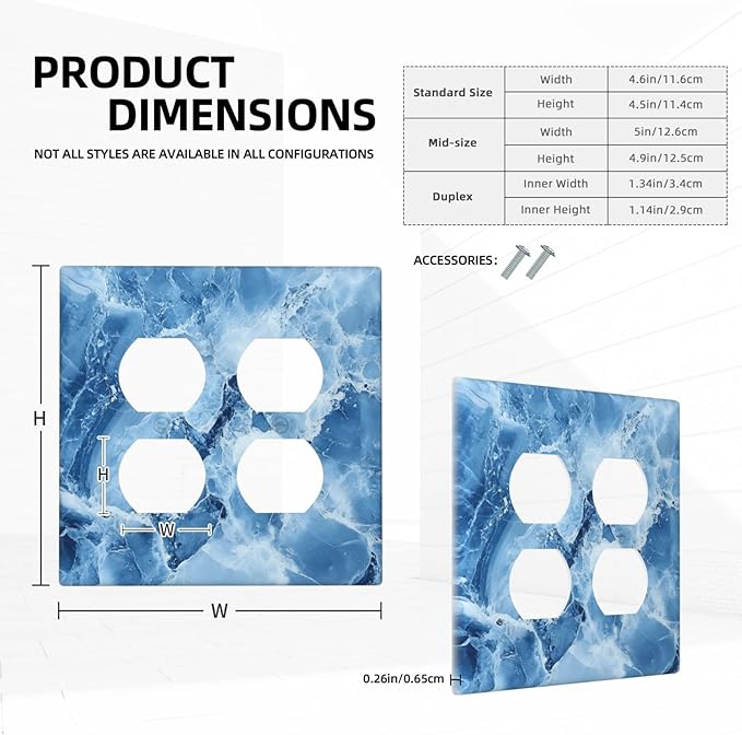 Outlet Covers Blue Marble Abstract Luxury Modern 2 Gang Decorative Light Switch Cover Double Duplex Wall Plates Switch Plates Electrical Socket Covers for Bathroom Bedroom Decor