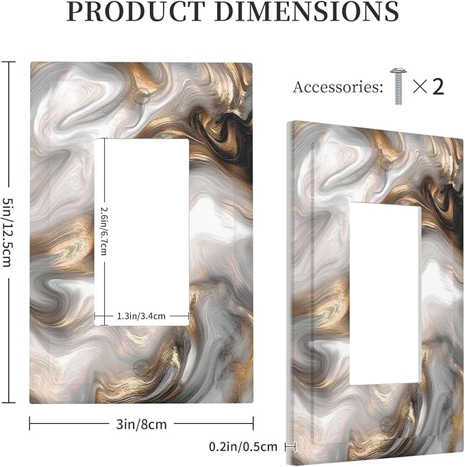 Decorative Outlet Covers Grey Brown Swirl Marble Texture 1 Gang Single Rocker Light Switch Cover Plate Wall Plates Gfci Faceplate For Bathroom Kitchen Decor