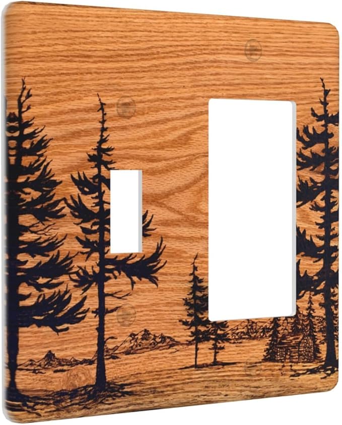 Pine Forest Natural Scenery Silhouette Wood Grain Outlet Covers 1 Toggle 1 Rocker Combination Decorative Wall Plate Electrical Switch Plates Light Switch Cover Plate for Farmhouse Home Decor