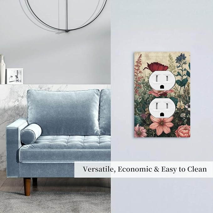 Decorative Outlet Covers Rustic Wildflower Red Floral Green Plant 1 Gang Duplex Light Switch Cover Plate Wall Plates for Electrical Outlets Electrical Switchplate Face Plate
