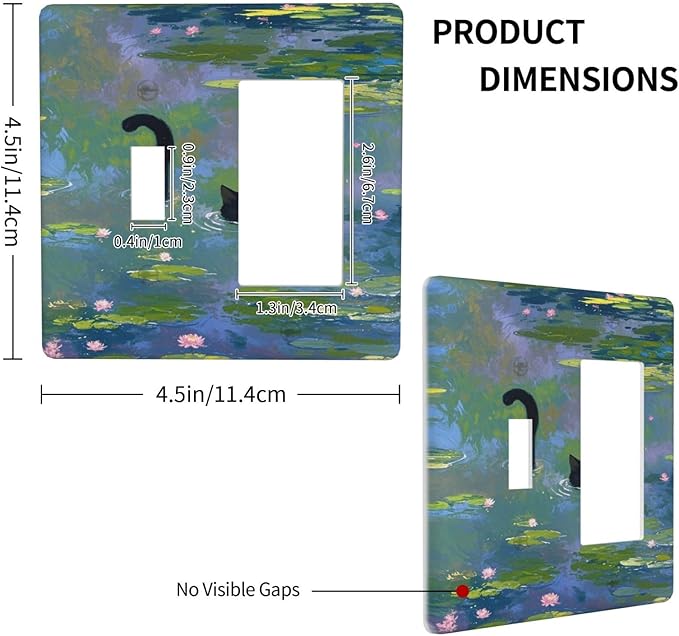 Outlet Covers Cute Black Cat Water Lily Pond Watercolor 2 Gang Combo Light Switch Cover Plate Toggle Rocker Wallplates Decorative Switch Plates and Outlet Covers for Kids Room Nursery Decor