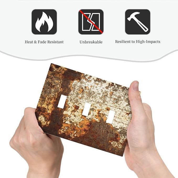 Decorative Switch Plates Vintage Metal Rust Texture Peeling Paint 3 Gang Wall Plate Triple Toggle Light Switch Cover Faceplate Electrical Wall Panels For Farmhouse Cabin Decor