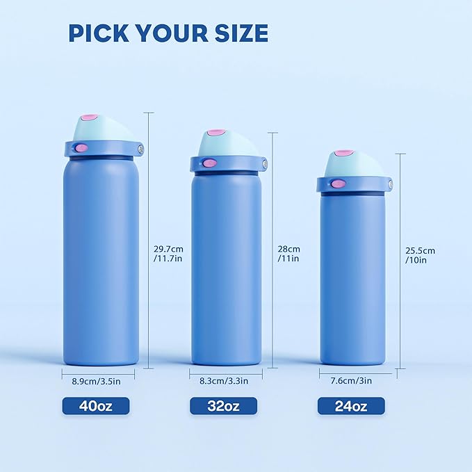 POWCAN 24 oz Metal Sports Water Bottle: 2-in-1 Push-Button Spout & Quick-Flip Straw, Leakproof, Cold 24Hrs, Lockable, Fits Car Cup Holder, Insulated Steel Cup for School, Hiking, Gift (Ohana Blue)