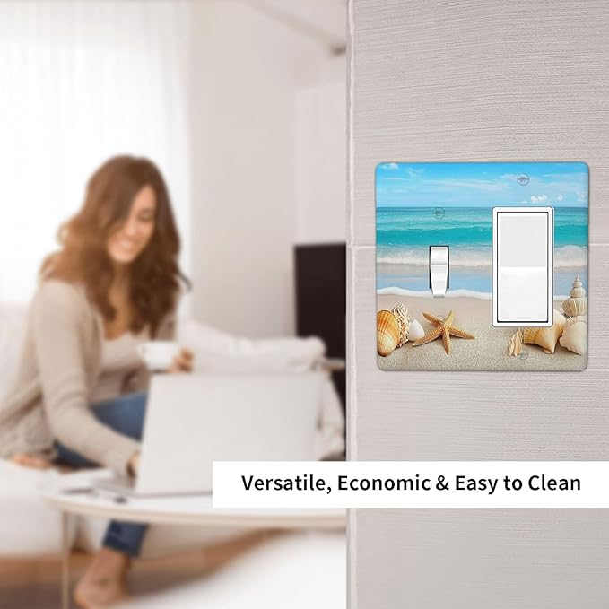 Outlet Covers Seashells Beach Starfish Scallop 1 Toggle 1 Rocker Combination Decorative Wall Plate Electrical Switch Plates Light Switch Cover Plate For Bathroom Home Decor