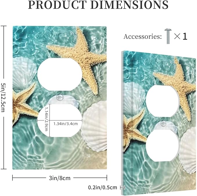 Outlet Covers Beach Starfish Ocean Conch Cameo Shell 1 Gang Duplex Light Switch Cover Decorative Switch Plates Electrical Receptacle Faceplate Wall Plate For Decor Kids Room Decor