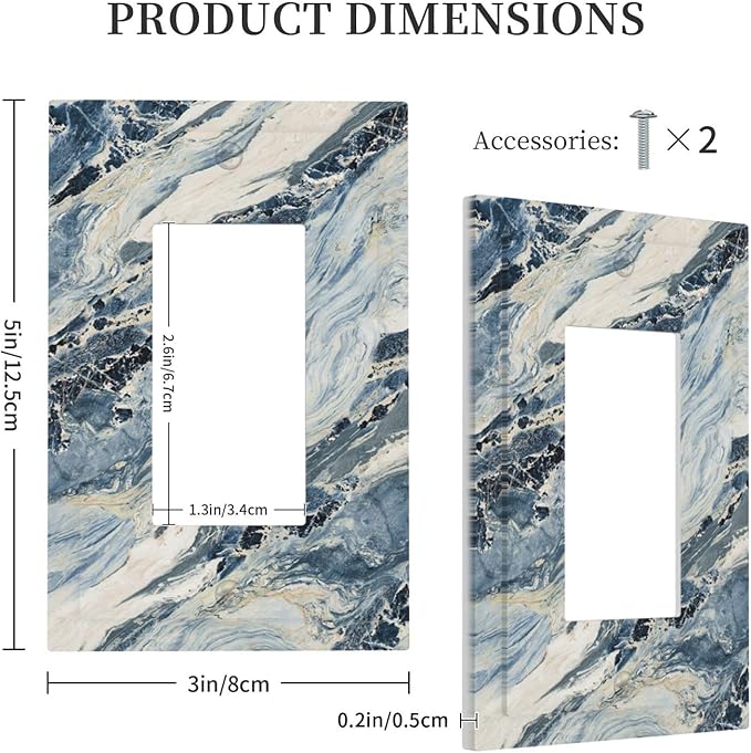 Decorative Outlet Covers Blue Grey Marbling Modern Abstract Design 1 Gang Single Rocker Light Switch Cover Plate Wall Plates GFCI Faceplate for Bedroom living Room Decor