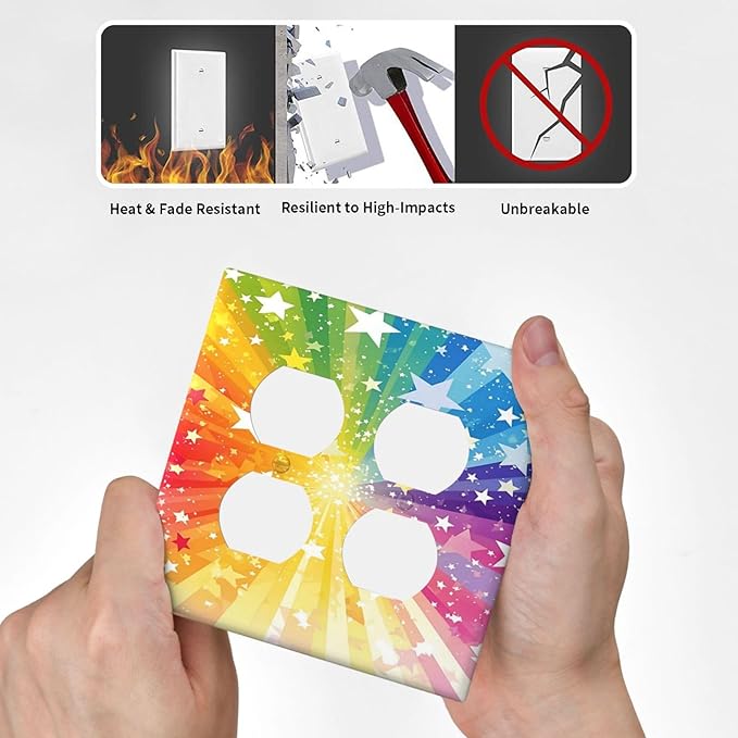 Personalized Light Switch Cover Plate Rainbowcolored Rays With White Stars 2 Gang Decorative Switch Plate Double Duplex Wall Plates Switch Plates and Outlet Covers for Nursery Home Decor