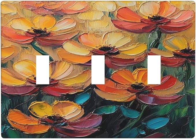 Decorative Art Light Switch Covers Color Flower Blaze 3 Gang Triple Toggle Wall Plate Decorative Switch plate Electrical Faceplate for Home Decor