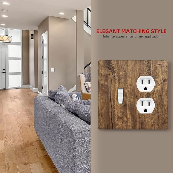 Rustic Brown Wood Distressed Wood Print Wallplates 1 Toggle 1 Duplex Switch Plate Electrical GFCI Faceplate Decorative Light Switch Covers for Farmhouse Home Decor