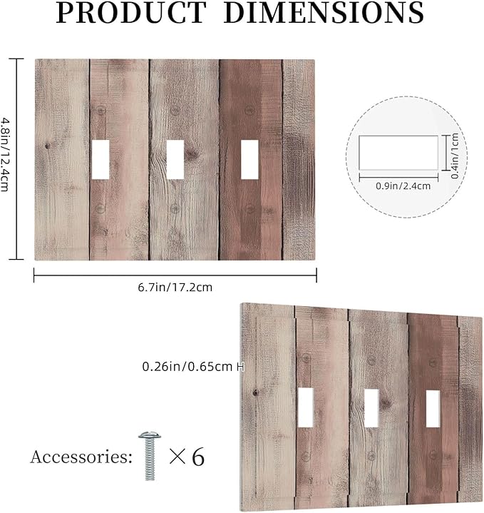 Decorative Switch Plates Vintage Natural Wood Rustic Cinnamon 3 Gang Wall Plate Triple Toggle Light Switch Cover Faceplate Electrical Wall Panels For Farmhouse Cabin Decor