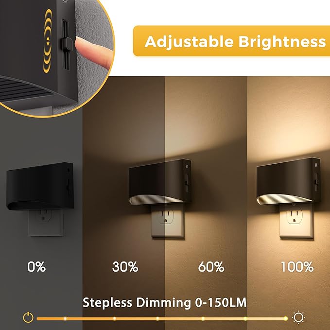 L LOHAS LED Night Lights Plug into Wall, 2 Pack Dimmable Modern LED Bright Night Light for Kids,Dusk to Dawn Sensor, 0-150LM Adjustable Brightness,Soft White 3000K, for Hallway Bedroom Stairway