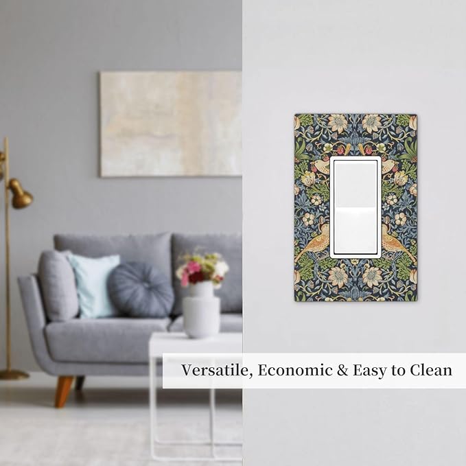 Decorative Outlet Covers Morris Strawberry Thrush Birds Colorful Plants 1 Gang Single Rocker Light Switch Cover Plate Wall Plates Gfci Faceplate For Bed Room Living Room Decor