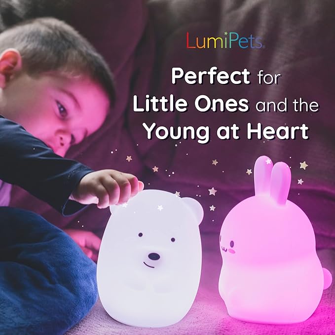 Lumipets Cloud Squishy Night Light for Kids | Soft Silicone Bedside Mood Lamp with Remote & Tap Control | Rechargeable Color Changing Night Light for Boys & Girls | Portable Nightlight with USB Cord