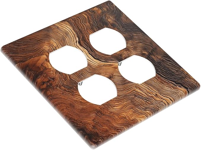 Natural Wood Grain Texture Old Tree Trunk Print Outlet Covers 2 Gang Double Duplex Decorative Light Switch Covers Electrical Wallplates Socket Faceplate for Farmhouse Home Decor