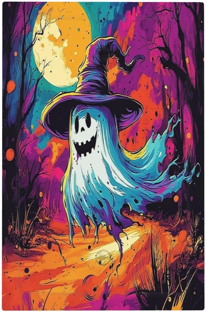 Light Switch Cover Plate Ghost Colorful Forest Moon Dead Tree 1 Gang No Device Blank Electrical Wall Plates Faceplate Decorative Switch Plate For Nursery Kids Room Decor