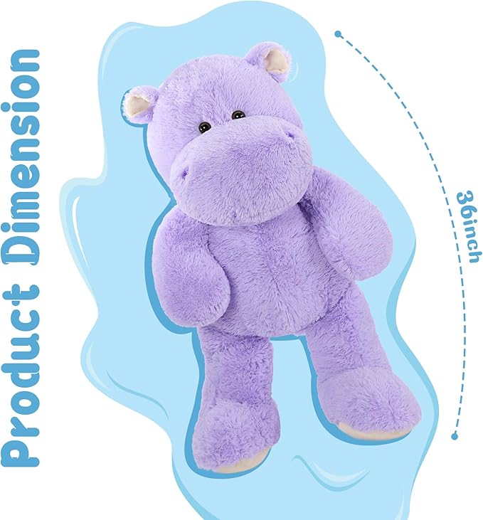 BENINY Giant Humongous Hippo Stuffed Animal, 36" Oversized Plush, Soft Hug Cute Jumbo Hippo Toy Plush Gift for Kids, Purple