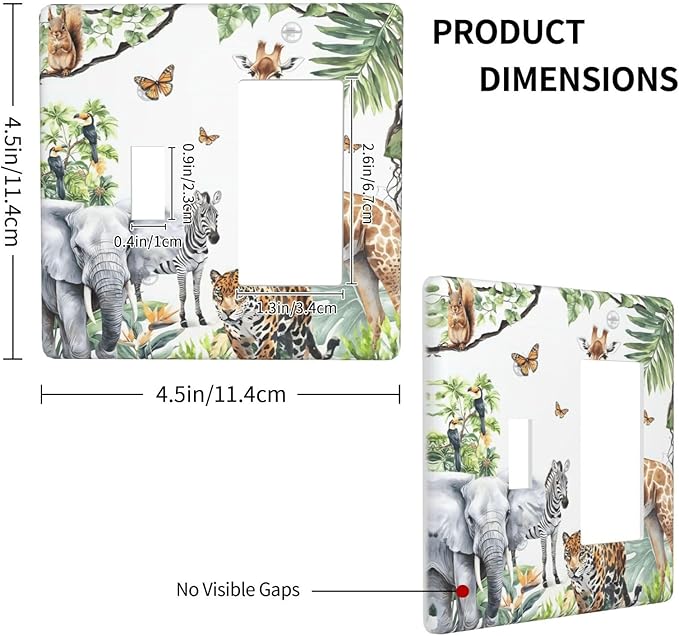 Elephant Giraffe Jungle Animals Leopard Zoo Outlet Covers 1 Toggle 1 Rocker Combination Decorative Wall Plate Electrical Switch Plates Light Switch Cover Plate for Kids Room Nursery Decor