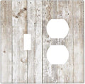 Vintage Light Wood Retro Rustic White Gray Oak Print Wallplates 1 Toggle 1 Duplex Switch Plate Electrical GFCI Faceplate Decorative Light Switch Covers for Farmhouse Home Decor