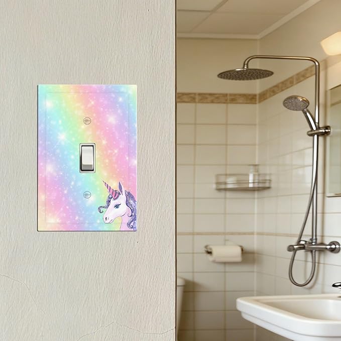 Rainbow Unicorn 1-Gang Toggle Light Switch Plate, Pastel Galaxy Sparkle Magical Fantasy Decorative Wall Plate for Boys & Girls Bedroom