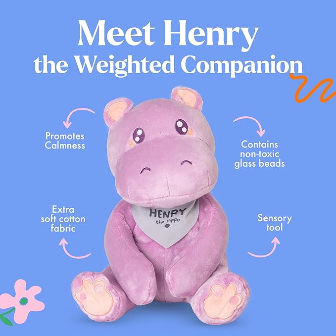 Lilly's Love Weighted Stuffed Animals for Adults & Kids — 5lb Calming Hippo Plush for Anxiety, ADHD & Sensory | Machine Washable Weighted Stuffed Animal w/Removable Insert | Henry The Hippo