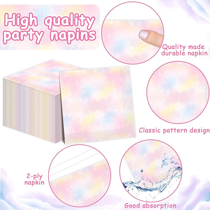 Pastel Rainbow Tableware Set Pastel Birthday Party Plates Napkins Rainbow Theme Party Disposable Table Cover Boho Cake Dessert Dinnerware for Kids Girls Baby Shower Birthday Wedding Decor Supplies
