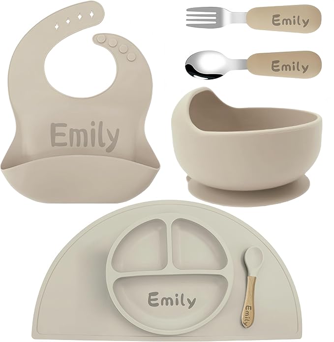 Personalized Silicone Suction Plates for Baby，Custom Toddlers Spoon and Fork, Baby Feeding Set with Name,Baby Birthday Gift for Boy & Girl