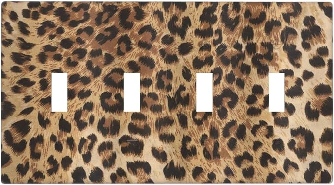 Classic Leopard Cheetah 4 Gang Light Switch Cover Decorative Quad Toggle Wall Plate Decorative Electrical Faceplate For Girls Boys Home Bedroom Decorate Large Size 8" x 4.5