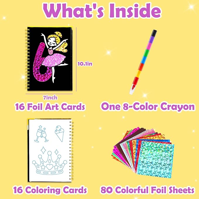 FUNNYB&G Foil Art Crafts for Kids Ages 4-8: Mother's Day 2026, Birthday Gift for Girls, Art and Crafts Supplies, Party Favors, Creative Toys for Girls 4 5 6 7 8 9 Years Old (Happy Birthday)