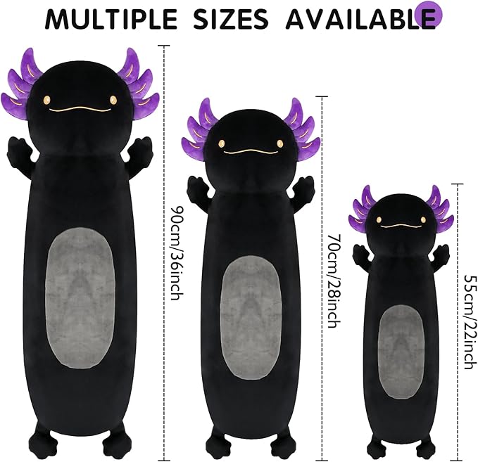 Dalmao 22inch Black Axolotl Stuffed Animal, Soft Long Pillow Doll Cute Axolotl Plush Body Pillow Plushies Toy Gift for Kids, Boys Birthday