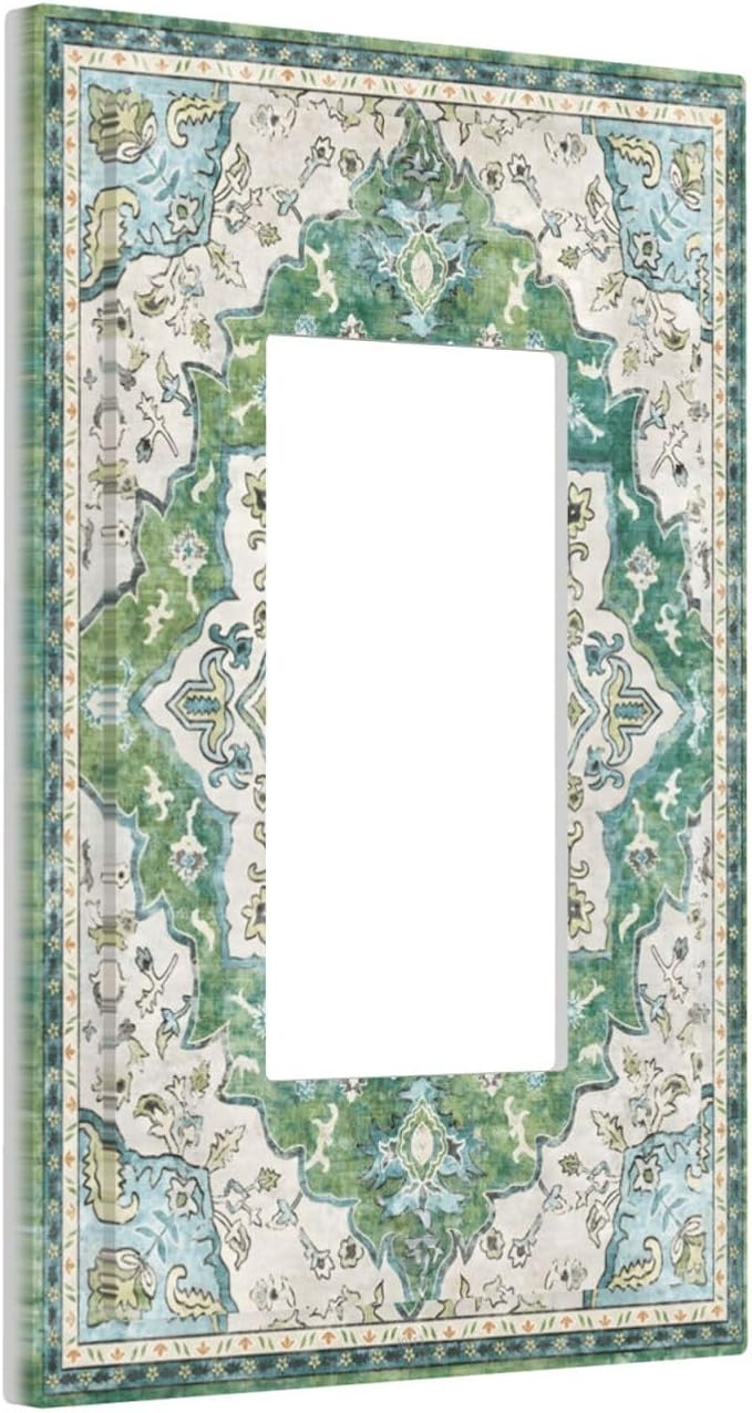 Sage Green Boho Vintage Floral Decorative Outlet Covers 1 Gang Single Rocker Light Switch Cover Plate Wall Plates GFCI Faceplate for Bedroom Living Room Decor
