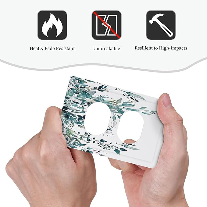 Decorative Outlet Covers Green Eucalyptus Boho Olive Leaves Country Unique 1 Gang Wall Plate Cover Receptacle Duplex Light Switch Cover Plate Single Dual Plug Covers Switchplate