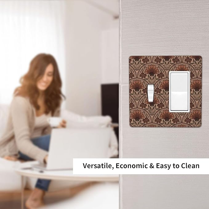 Earth Tone Floral Rustic Damask Boho Flower Outlet Covers 1 Toggle 1 Rocker Combination Decorative Wall Plate Electrical Switch Plates Light Switch Cover Plate for Farmhouse Home Decor