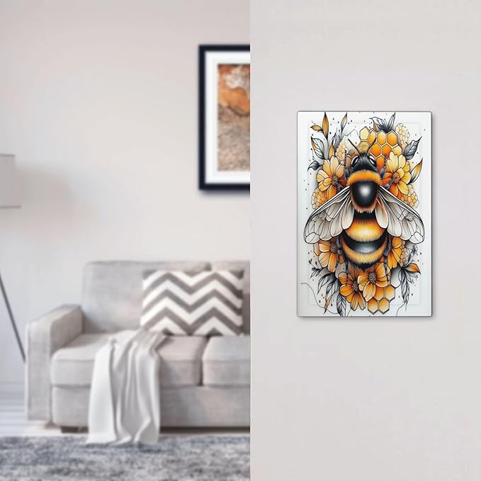 Light Switch Cover Plate Bee Honeycomb Flowers Plant Leaves 1 Gang No Device Blank Electrical Wall Plates Faceplate Decorative Switch Plate For Nursery Kids Room Decor