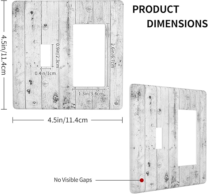 Outlet Covers Rustic White Grey Wood Grain 1 Toggle 1 Rocker Combination Decorative Wall Plate Light Switch Cover Plate Electrical Switch Plates for Farmhouse Home Decor