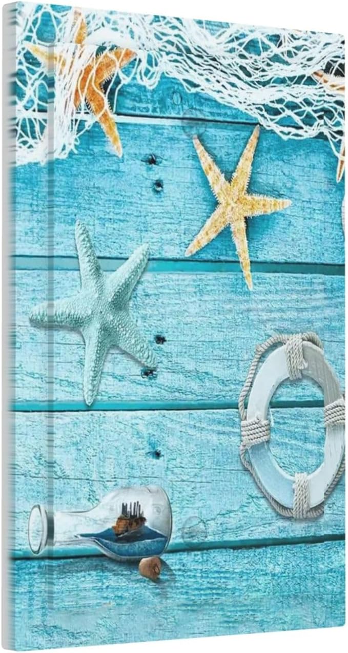 Turquoise Teal Fishing Net Wood Plank 1 Gang No Device Wall Plate Decorative Blank Light Switch Cover Switchplate Electrical Faceplate for Bathroom Home Bedroom Art Decor