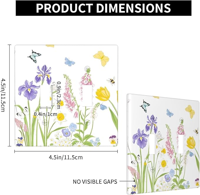 Flower Butterfly Double Light Switch Cover Plates Decorative 2 Gang Wall Plate Double Toggle Lightswitch Cover