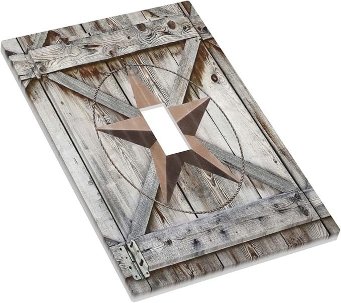 Rustic Western Texas Star Barn Door 1 Gang Light Switch Cover Decorative Single Toggle Wall Plate Switchcovers Electrical Switchplate Home Decor for Farmhouse Living Room Bedroom Bathroom Decorate