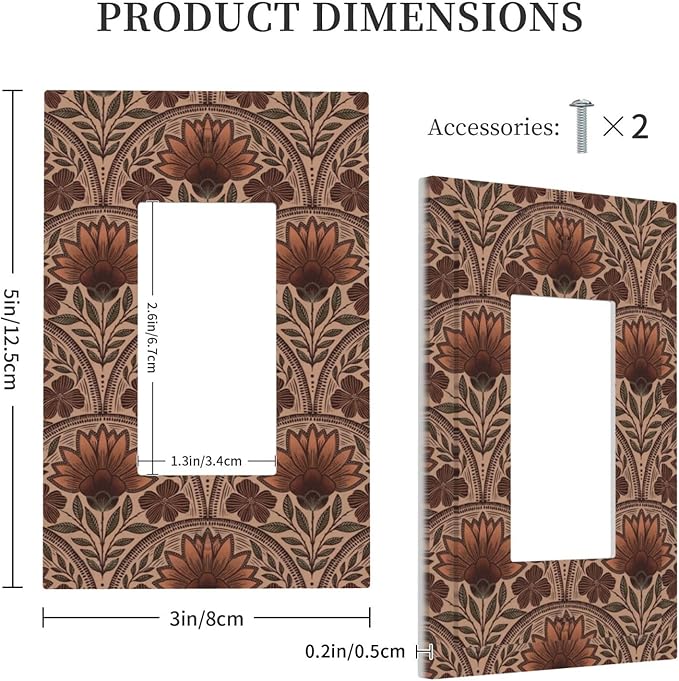 Earth Tone Floral Rustic Damask Boho Flower Decorative Outlet Covers 1 Gang Single Rocker Light Switch Cover Plate Wall Plates GFCI Faceplate for Farmhouse Home Decor