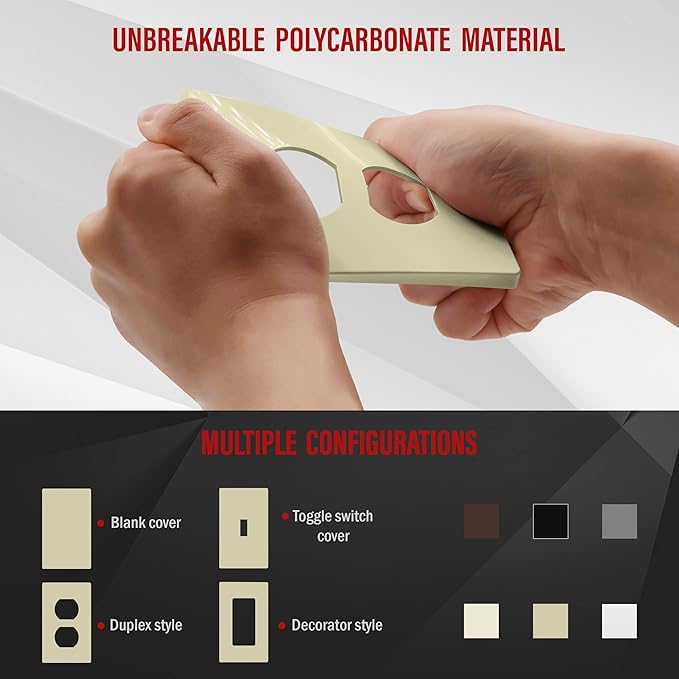 ENERLITES Screwless Duplex Wall Plates, Child Safe Receptacle Outlet Covers, Standard Size, 1-Gang 4.68"x 2.93", Unbreakable Polycarbonate Thermoplastic, UL Listed, SI8821-I-5PCS, Glossy, Ivory