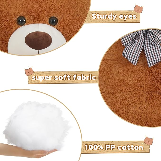 Toys Studio 5 Feet Teddy Bear, 59'' Giant Big Bear Stuffed Animal Lifesize Bear for Baby Shower Centerpieces, Large Plush Toy for Kids Girls Valentine's Day Christmas Birthday, Brown