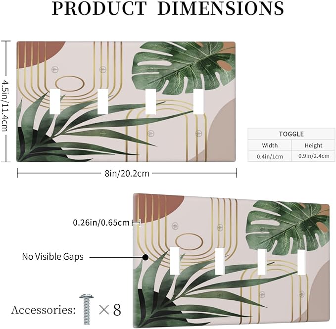 60S 70s Middle Mid Century Boho Light Switch Plate 4 Gang Quad Toggle Minimalist Aesthetics Abstract Art Botanical Palm Tree 4 Gang Quad Toggle Outlet Cover Wall Plate Faceplate Bathroom Room Decorate