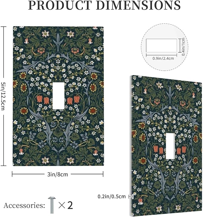 Decorative Light Switch Cover Colorful Floral Boho Flower Plant Leaf 1 Gang Single Toggle Device Electrical Faceplate Switchplates Decorator Outlet Wall Plate For Bed Room Living Room