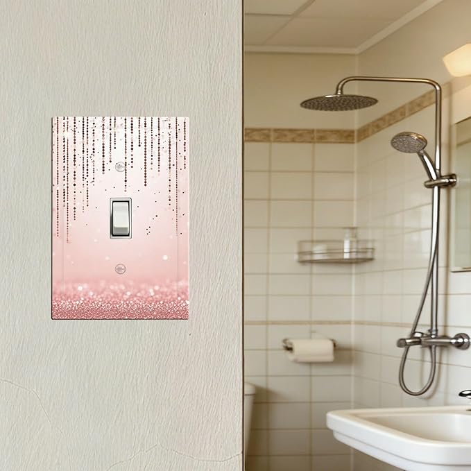 Rose Gold Pink 1-Gang Toggle Light Switch Plate, Draping Bead Printed Pattern Decorative Wall Plate for Bedroom Bathroom Decor
