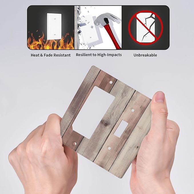 Outlet Covers Vintage Natural Wood Rustic Cinnamon 1 Toggle 1 Rocker Combination Decorative Wall Plate Electrical Switch Plates Light Switch Cover Plate For Farmhouse Cabin Decor
